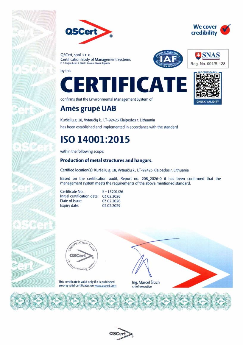 ISO 14001 certificate