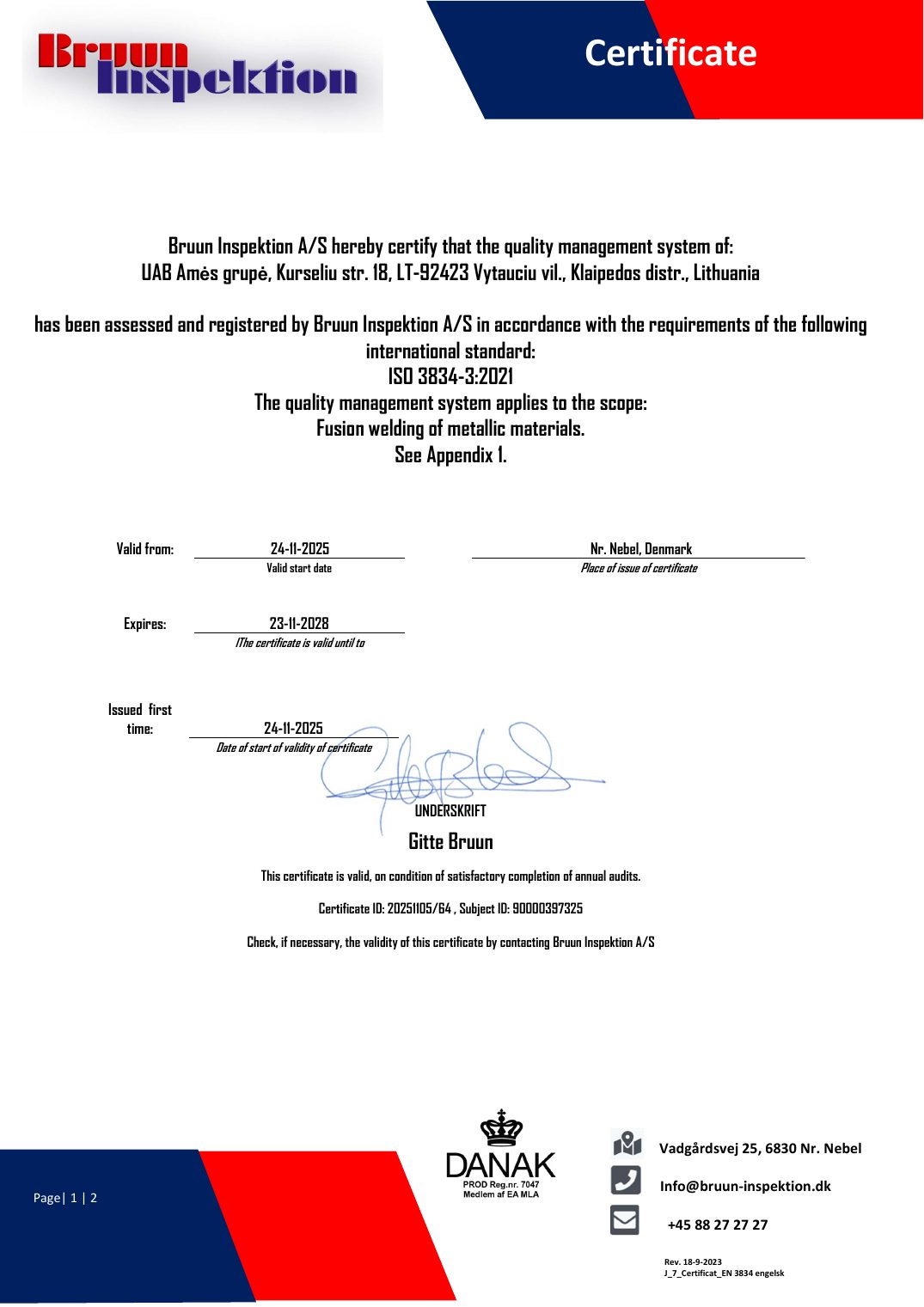 ISO 3834-3 certificate
