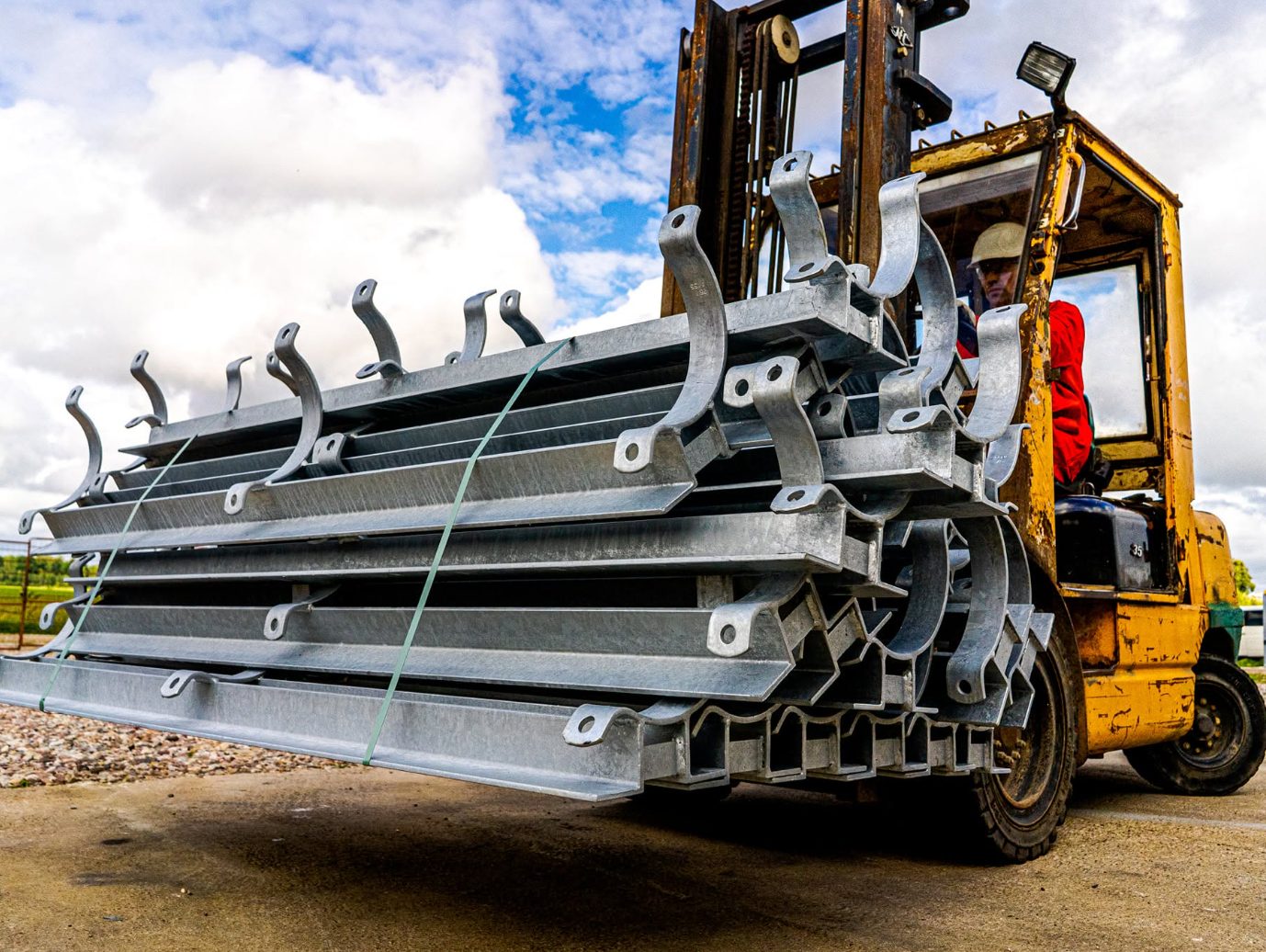 Galvanised brackets, strapped for dispatch